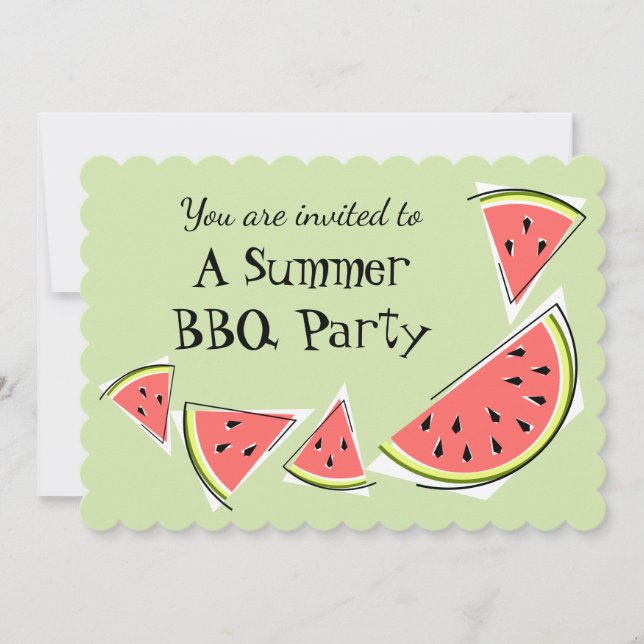 Invitation Pièces de pastèque vert BBQ d'été horizontal (Devant)