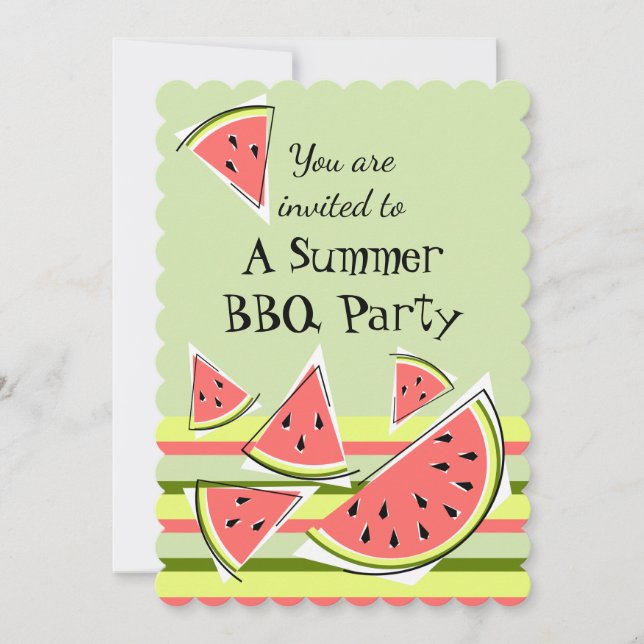Invitation Pièces de pastèque Vert Été BBQ bande verticale (Devant)