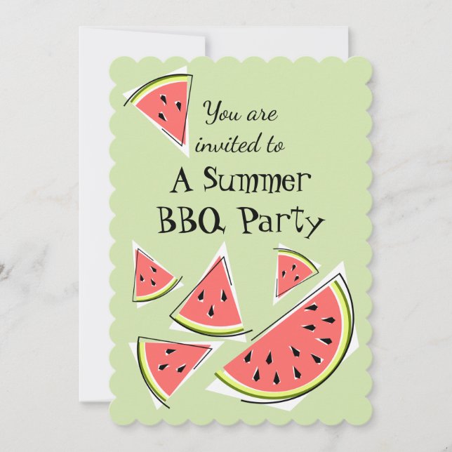 Invitation Pièces de pastèque Vert Été BBQ vertical (Devant)