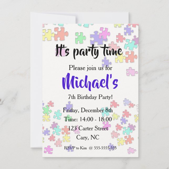 Invitation Pièces de puzzles colorées de Jigsaw (Devant)