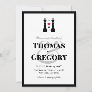 Invitation Pièces d'échecs du roi noir Mariage gay