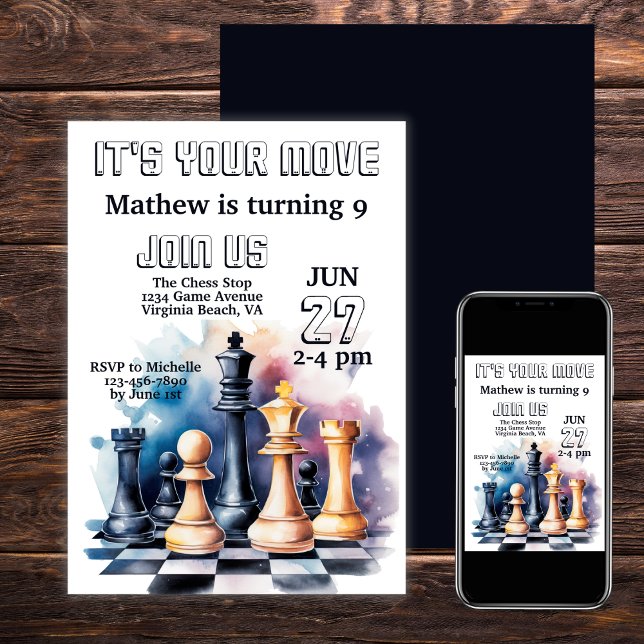 Invitation Pièces d'échecs Galaxy Chess moderne Anniversaire (Galaxy Chess Pieces Modern Chess Birthday Invitation)