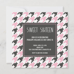 Invitation Pied de fond rose noir Preppy motif Sweet 16