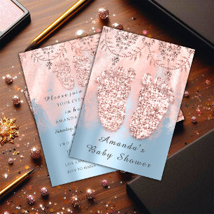 Invitation Pieds baby shower Argent fille garçon Royal Rose B