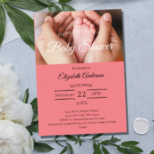 Invitation Pieds bébé photo noir blanc rose Baby shower fille