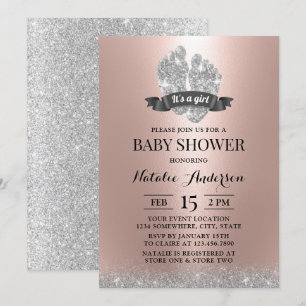 Invitation Pieds bébé Rose moderne Gold Baby shower fille