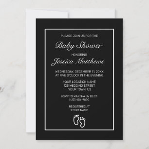 Invitation Pieds de Baby shower minimaliste moderne noir