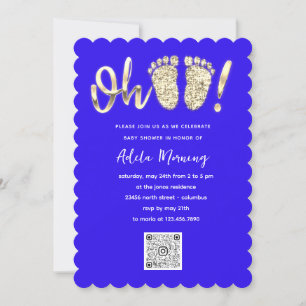 Invitation Pieds Parties scintillant or Baby Girl QR CODE Roy