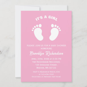 Invitation Pieds Roses Et Blancs C'Est Un Baby shower Fille