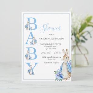 Invitation Pierre bleu lapin avec Baby shower de fleurs