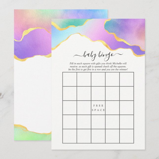 Invitation Pierre d'Agate Arc-en-Ciel Bingo de Baby Shower de (Devant / Derrière)