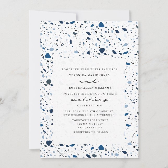 Invitation Pierre de Cobalt Terrazzo Mariage moderne (Devant)