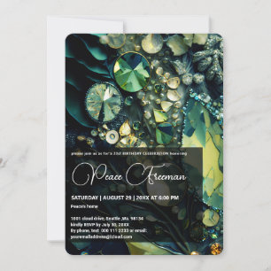 Invitation Pierre de cristal Iridescente, Vert, Mousse, Turqu