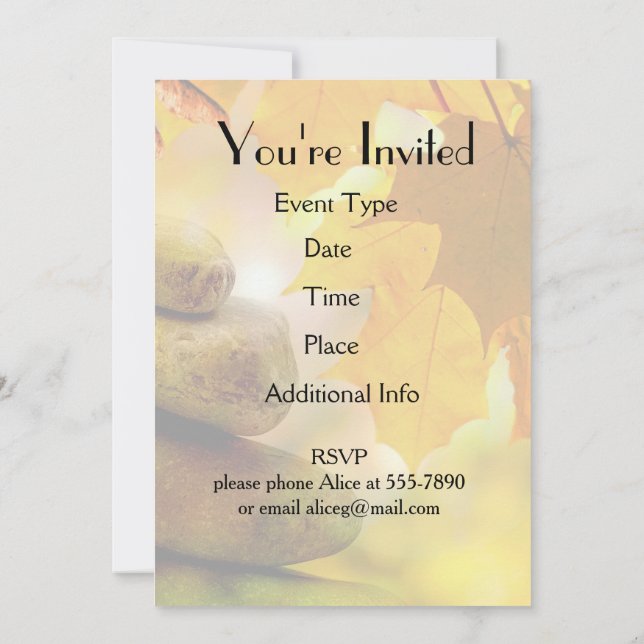 Invitation Pierre de méditation zen et Feuilles de l'érable (Dos)