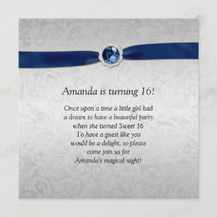 Invitation Pierre gemme argentée de ruban bleu de damassé du