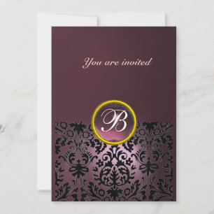 Invitation pierre gemme damas monogramme améthyste violet fon