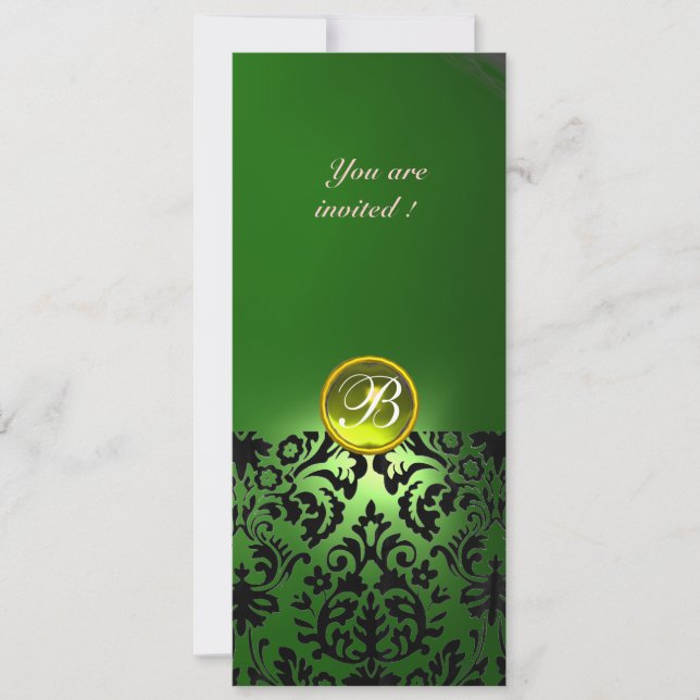 Invitation PIERRE GEMME DAMASK MONOGRAMME vert jaune (Devant)