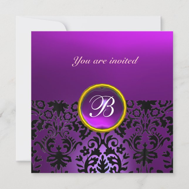Invitation PIERRE GEMME DE DAMAS MONOGRAMME améthyste pourpre (Devant)