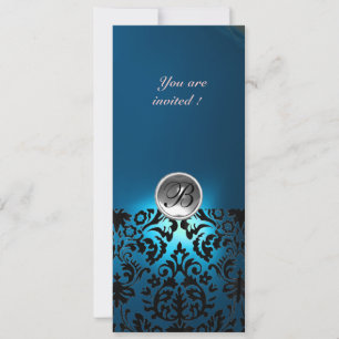 Invitation PIERRE GEMME MONOGRAMME DAMASK  blanc bleu, sarcel