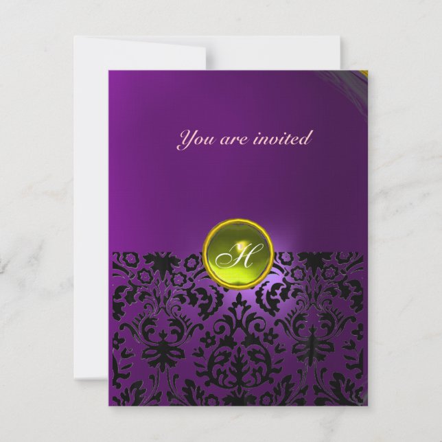 Invitation PIERRE GEMME MONOGRAMME DAMASK  jaune violet (Devant)