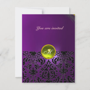 Invitation PIERRE GEMME MONOGRAMME DAMASK jaune violet