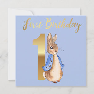 Invitation Pierre le lapin avec l'or Premier Anniversaire Tex