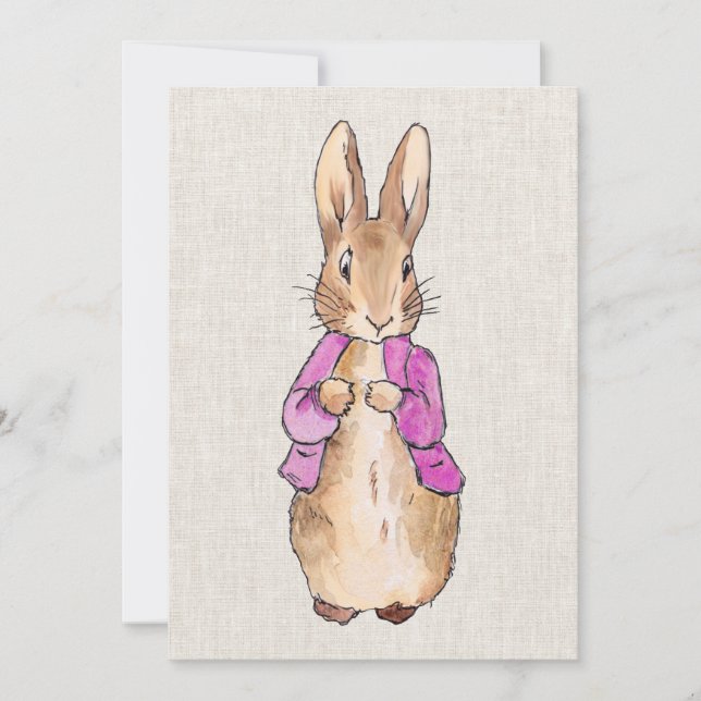 Invitation Pierre le lapin rose veste texture de lin beige (Devant)