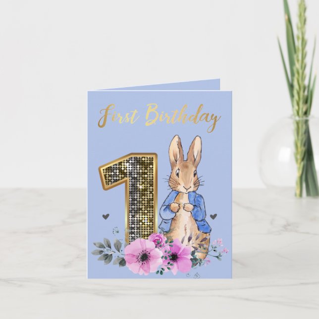 Invitation Pierre le Rabbit Gold 1er anniversaire (Devant)