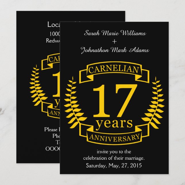 Invitation Pierre précieuse Carnélian anniversaire de mariage (Devant / Derrière)