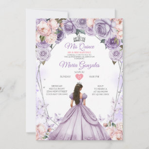 Invitation Pierre rose Lilac Mis Quince 15 Anos Crown Quincea