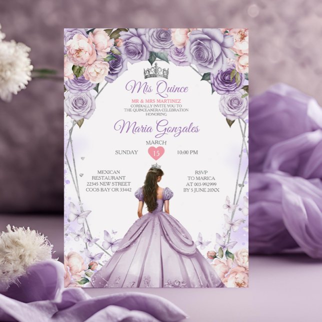 Invitation Pierre rose Lilac Mis Quince 15 Anos Crown Quincea (Créateur téléchargé)