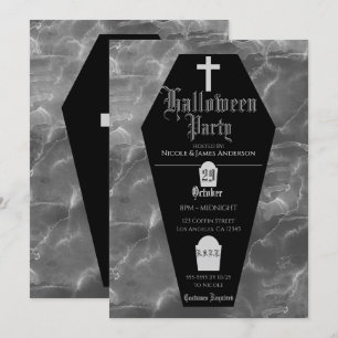 Invitation Pierre tombale Cercueil noir Gothique Fête d'Hallo
