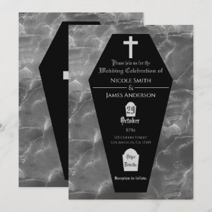 Invitation Pierre tombale gothique de cercueil noir de mariag