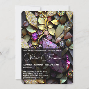 Invitation Pierres de cristal Iridescente, Rose, Fuchsia, Or