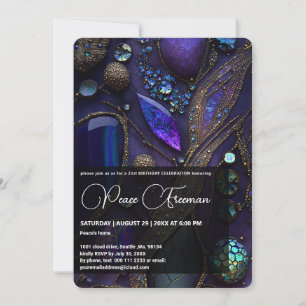 Invitation Pierres de cristal Iridescente, Violet, Violet, Or