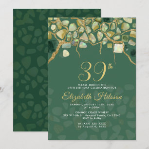 Invitation Pierres de naissance en or faux vert