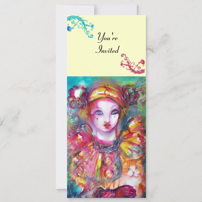 Invitation PIERROT AVEC CAT / Mardi Gras Masquerade Party (Devant)