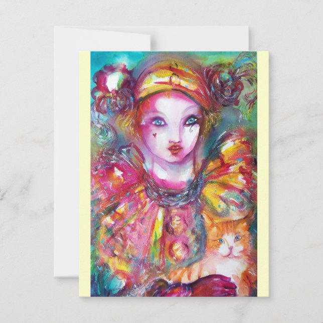 Invitation PIERROT AVEC CAT / Mardi Gras Masquerade Party (Devant)