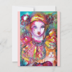 Invitation PIERROT AVEC CHAT / Mardi Gras Bal Masqué