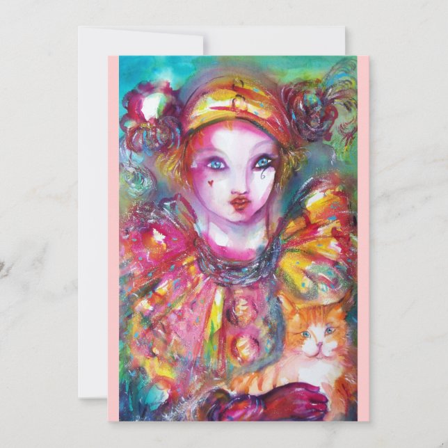 Invitation PIERROT AVEC CHAT / Mardi Gras Bal Masqué (Devant)