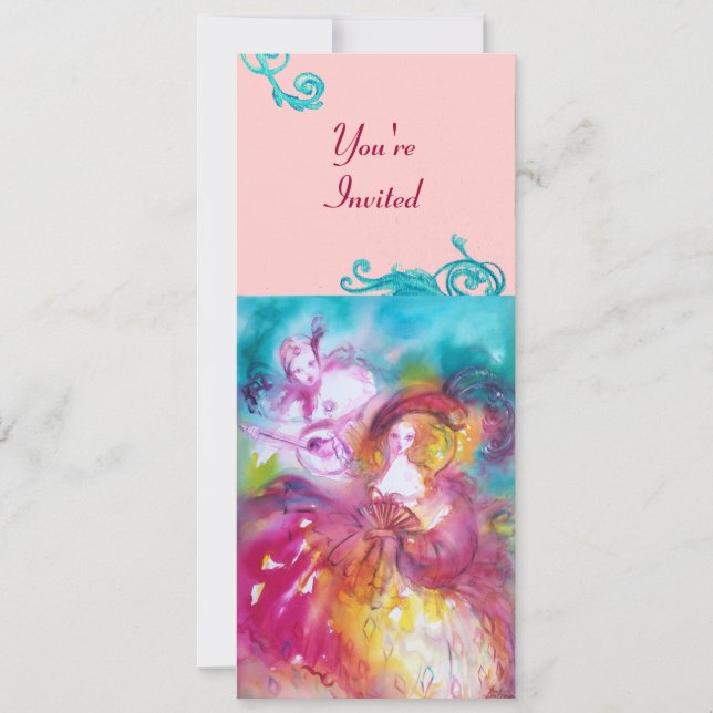 Invitation PIERROT ET ARLECCHINA Carnaval de Venise, (Devant)