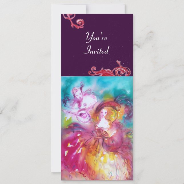 Invitation PIERROT ET ARLECCHINA Carnaval de Venise, (Devant)