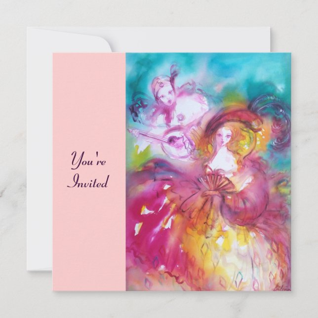 Invitation PIERROT ET ARLECCHINA Carnaval de Venise, (Devant)