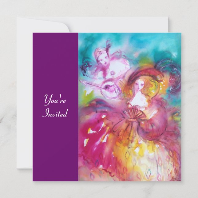 Invitation PIERROT ET ARLECCHINA Carnaval vénitien, (Devant)