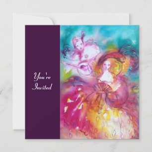 Invitation PIERROT ET ARLECCHINA Carnaval vénitien,