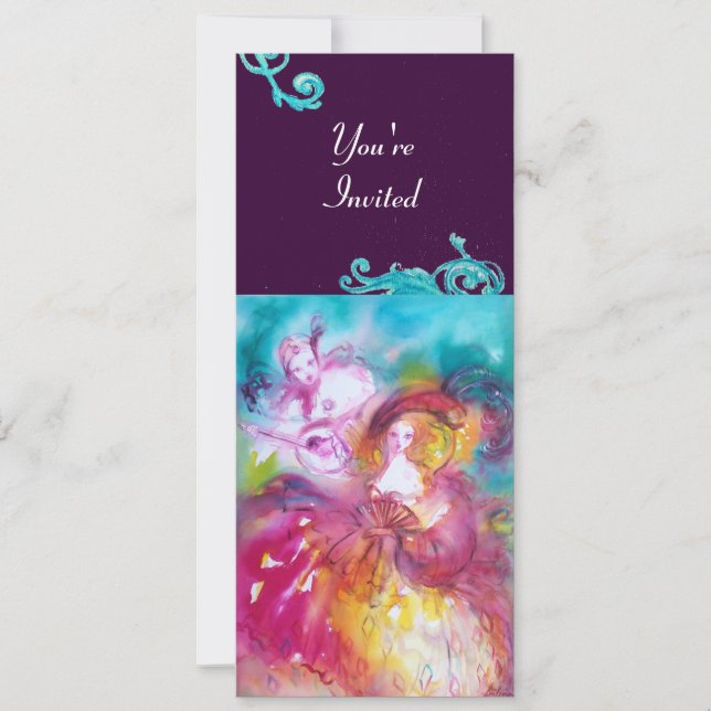 Invitation PIERROT ET ARLECCHINA Carnaval vénitien, (Devant)