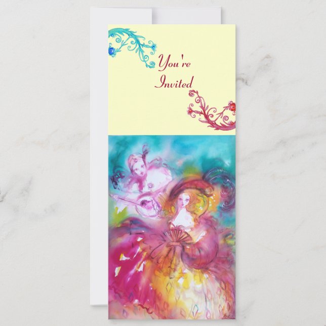 Invitation PIERROT ET ARLECCHINA Carnaval vénitien, (Devant)