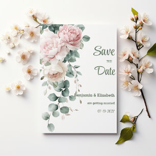 Invitation Pies de guirlande rose feuille d'eucalyptus Enregi