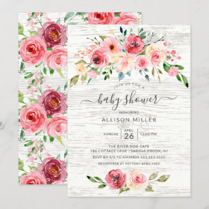 Invitation Pies de printemps rustique Rose Baby shower floral