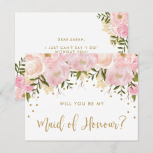 Invitation Pies d'or roses Chic Floral Soyez ma femme d'honne